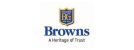 Logo of browns, featuring a blue shield with initials "bg" above the word "browns" and the tagline "a heritage of trust.