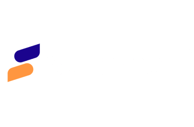 Logo of Sahamati with the name in white text against a black background and a stylized "S" in blue and orange to the left, elegantly fitting within our footer design utilizing Elementor.