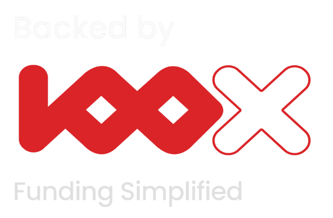 Backing provided by 100X Funding Simplified, depicted with their red logo featuring geometric shapes, can be easily integrated into your site footer using Elementor. #10002