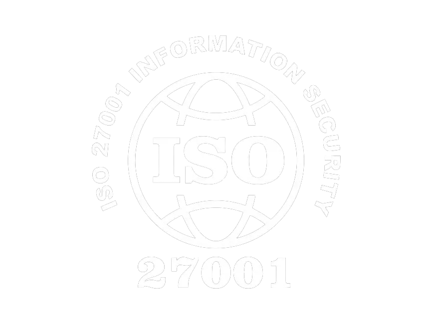 ISO 27001 Information Security logo on a black background, featuring a globe design and the number 27001 in bold white lettering.