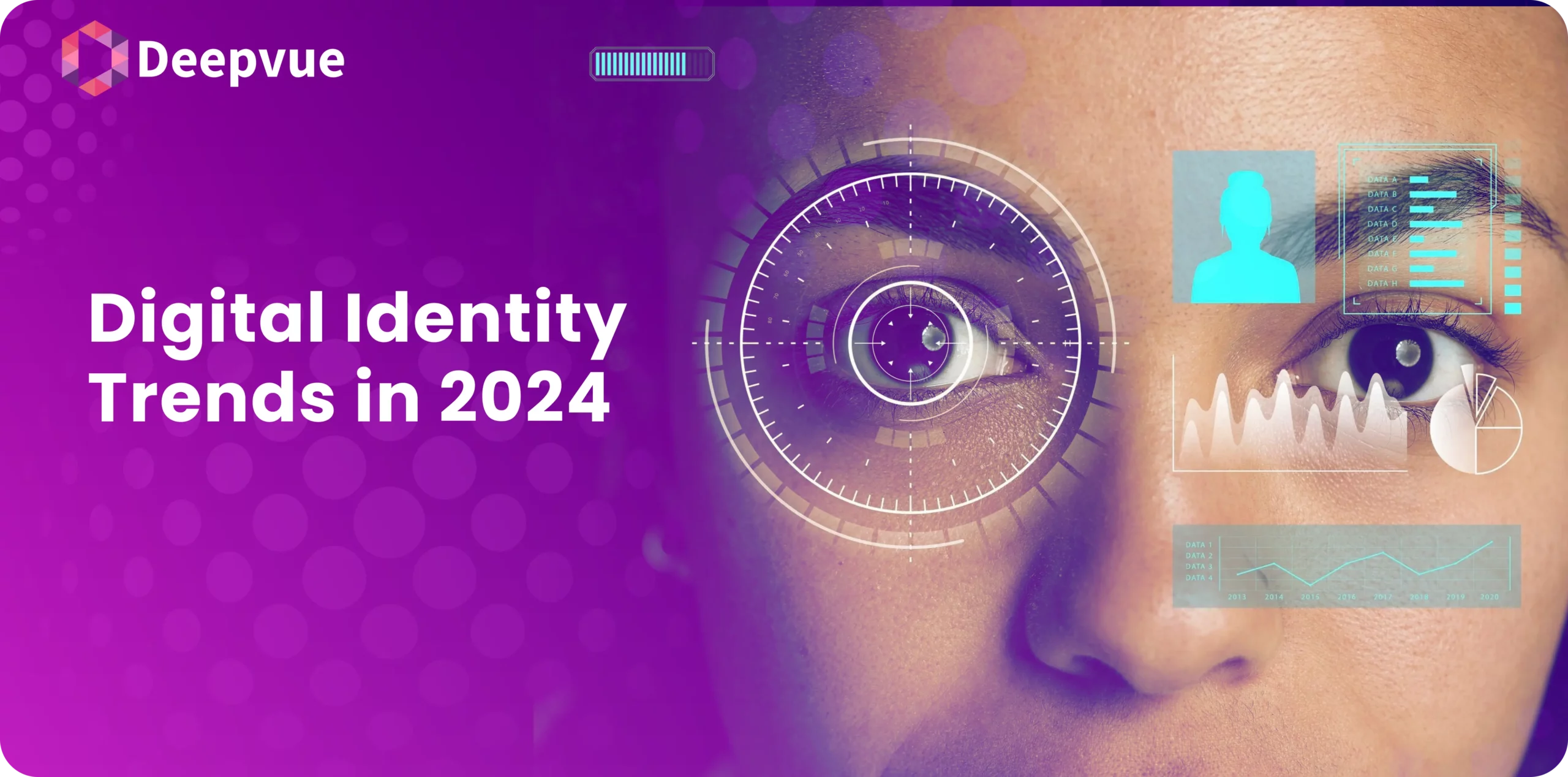 Abstract image of a woman's face with digital elements and text reading "Digital Identity Trends in 2024.