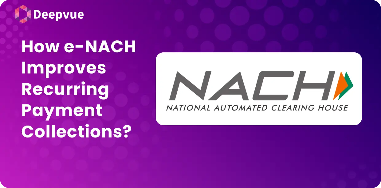 Purple background with text: "Discover How e-NACH Enhancements Elevate Recurring Payment Collections," accompanied by a logo reading "NACH National Automated Clearing House.