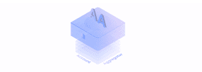 Abstract 3D cube with gradient blue and purple colors labeled "Account Integration" on a white background.