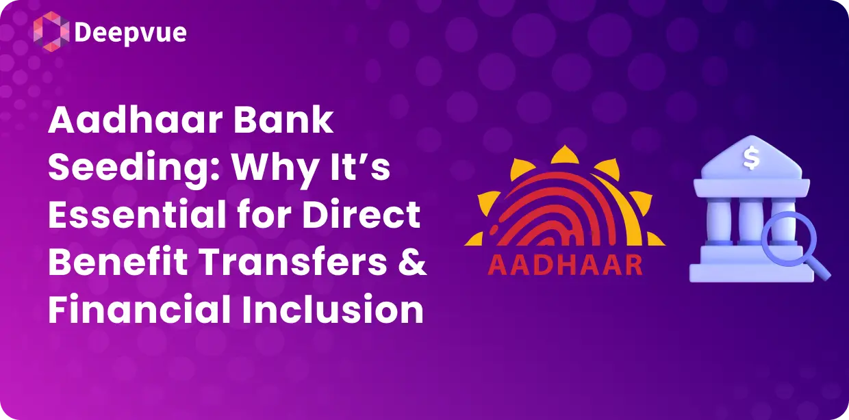 A vibrant purple graphic highlights Aadhaar bank seeding's crucial role in enabling direct benefit transfers and promoting financial inclusion, featuring the iconic Aadhaar logo alongside a bank icon.