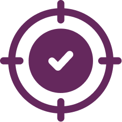 A purple target symbol with a checkmark in the center, indicating completion or accuracy.