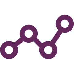 A simple purple line graph icon with four connected nodes, each represented by a circle.