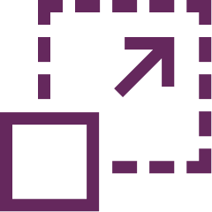 A purple icon showing a square with an arrow pointing diagonally outward, symbolizing resize or expand.